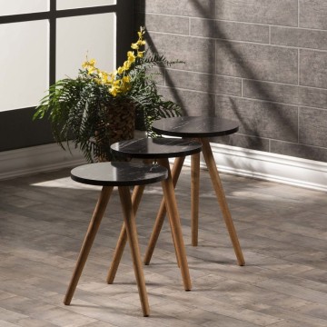 Nisa 38 schwarzer Couchtisch Trio mit Holzbeinen