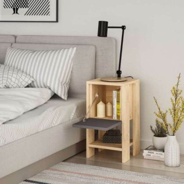 Ema Eiche und anthrazit Nachttisch Klapptür 30x30x55h