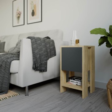 Ema Eiche und anthrazit Nachttisch Klapptür 30x30x55h