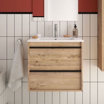 Bad-Wandschrank Ador60 Eiche ostippo mit Waschbecken 2 Schubladen 60x45x54h