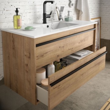 Bad-Wandschrank Ador60 Eiche ostippo mit Waschbecken 2 Schubladen 60x45x54h