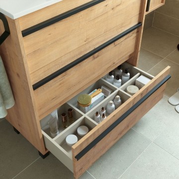 Geco100 Badezimmerschrank Eiche ostippo mit Waschbecken 3 Schubladen 100x45x86h